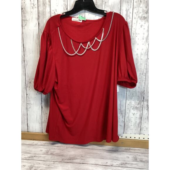 89th Madison Size 2X Women’s Top Blouse Round Neck Red NWT - Picture 1 of 5